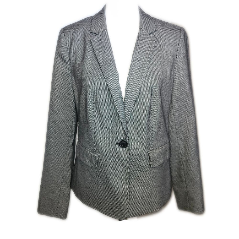 Liz Claiborne Gray Houndstooth Tweed, 1-button Blazer Jacket, Medium